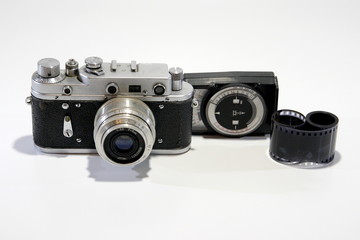 Old camera, film and black and white photography.