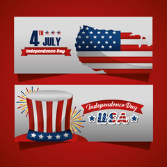 happy independence celebration two photos american flag 4 july day top hat vector illustration