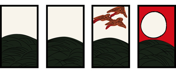花札のイラスト 5月菖蒲 菖蒲に八ツ橋 日本のカードゲーム ベクターデータ 手描き フリーハンド Wall Mural Globeds