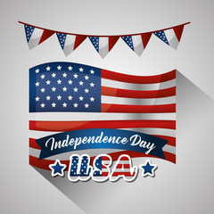 Fototapeta na wymiar happy independence celebration pennants usa flag important day vector illustration