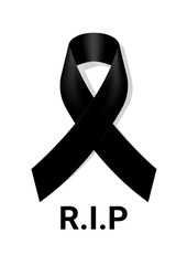 Black awareness ribbon on white background. Mourning symbol. RIP Funeral card Black Ribbon Background Vector
