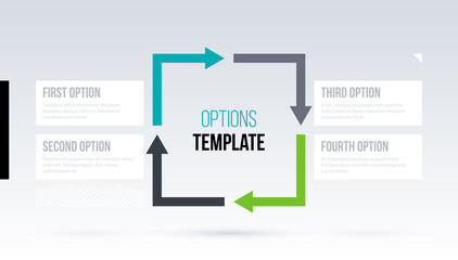 Square arrows template with four options on white background in elegant techno style.