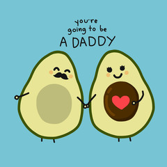 You are going to be a daddy word and couple pregnant avocado cartoon vector illustration doodle style