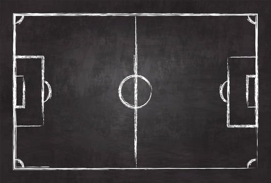Realistic illustration football or soccer field on chalkboard texture background . Image for international world championship tournament 2018 concept