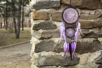 Handmade dream catcher with feathers threads and beads rope hanging