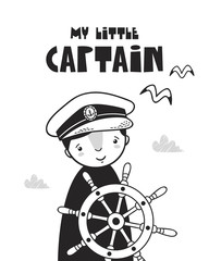 Cute little captain, poster for baby room, greeting card, print on the wall, pillow, decoration kids interior, baby wear and t-shirts	 - 199753951