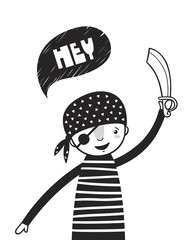 Cute pirate, poster for baby room, greeting card, print on the wall, pillow, decoration kids interior, baby wear and t-shirts	 - 199754117