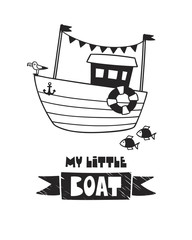 Cute boat, poster for baby room, greeting card, print on the wall, pillow, decoration kids interior, baby wear and t-shirts	 - 199754177