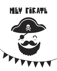 Cute pirate, poster for baby room, greeting card, print on the wall, pillow, decoration kids interior, baby wear and t-shirts	 - 199754180