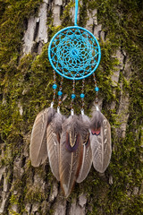 Handmade dream catcher with feathers threads and beads rope hanging