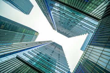 Fototapeta premium The architectural landscape of the commercial building in the city center of the city