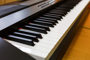 Close up of piano keys close frontal view