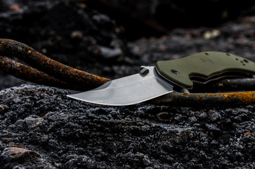 The knife is photographed at an angle. Blade of a knife.