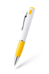 LED pen isolated on white background. Innovation of flashlight in pen. ( Clipping path )