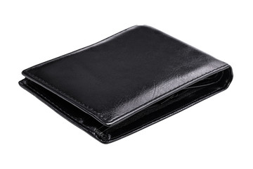 Black leather wallet isolated on white background. Leather purse for keep your money. ( Clipping path )