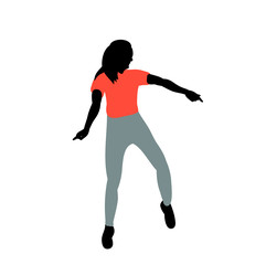 Fototapeta na wymiar silhouette in color clothes girl jumping