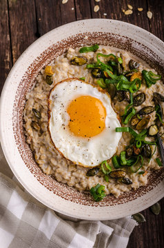 oatmeal salty with spring onion and egg
