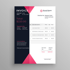modern invoice template design in pink theme