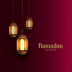 ramadan kareem beautiful greeting with hanging lamps