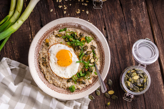 oatmeal salty with spring onion and egg
