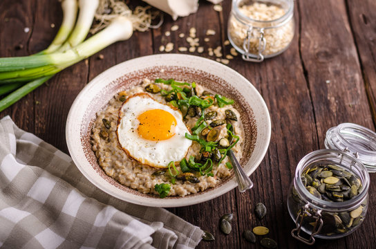 oatmeal salty with spring onion and egg
