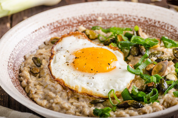 oatmeal salty with spring onion and egg