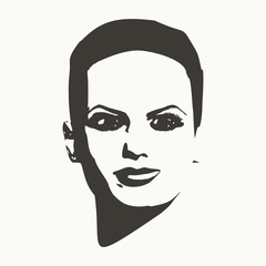 Face front view. Elegant silhouette of a female head. Portrait of a happy smiled woman