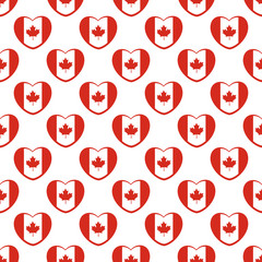 Seamless pattern of heart shaped Canada flag.