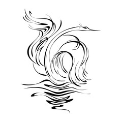 swan 14. graceful swan on the water in smooth black lines on a white background