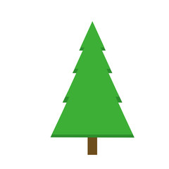 Symmetical fir Christmas tree cartoon isolated vector icon on white background