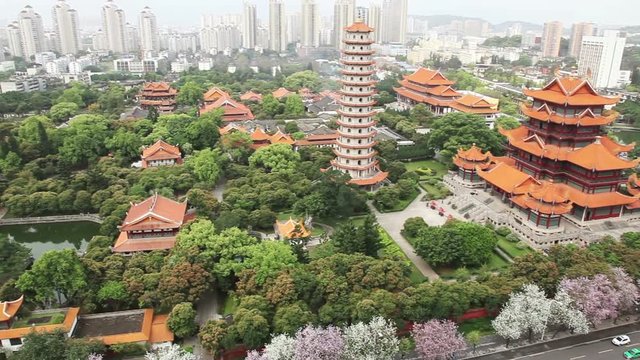 Cityscape - Aerial view of Xichan Temple,founded in 867,one of famous place in southeast China.  Fuzhou,Fujian Province,China.