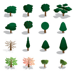 Isometric trees vector set. Isometric trees icon set. 