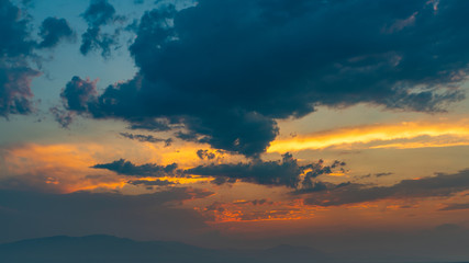 The colorful sunset sky and clouds in summer. Chiang Mai, Thailand.