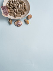 Capsule pills with seashells