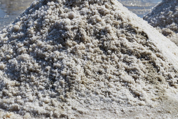Raw salt or pile of salt from sea water in evaporation; ponds at Phetchaburi province,Thailand