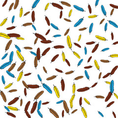 Obraz premium Colorful feathers. Prints of Colored feathers Design for Goods for Pets. Simple Pattern for Print, Logo or Poster. Vector Confetti Background.