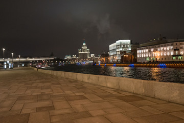 Night Moscow image. Cloudy. Night lights of city do colorful the night in Moscow