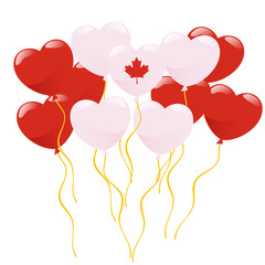 Fototapeta na wymiar Vector red and white heart shaped balloons imitating Canada flag.
