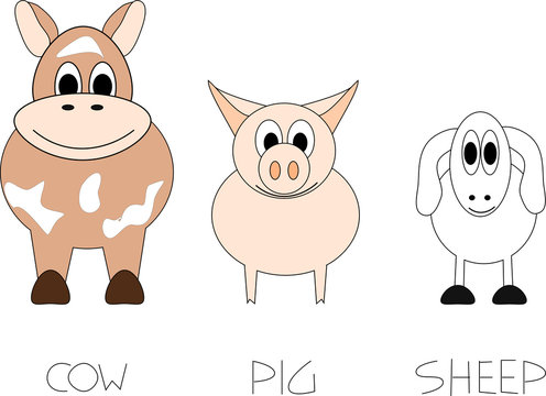 Lustige Farmtiere: Kuh, Schwein und Schaf