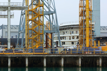 Fototapeta na wymiar Close-up on the Structures of a Shipyard