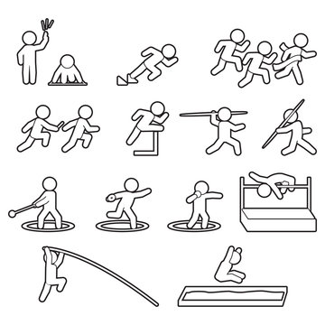 Track and field athletics line icon set. Outline sports icon set. Vector.
