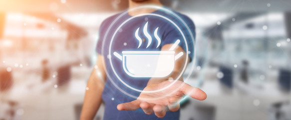 Businessman using application to order home made food online 3D rendering