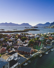 Henningsvaer village. Aerial view. Norway.