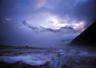 Arbuz glacier at sunset. Altai, Russia