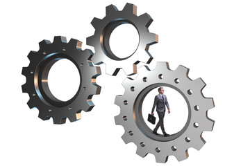 Teamwork concept with cogwheels and business people