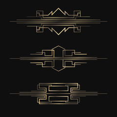 Art Deco dividers collection. Vector golden separators. Retro design elements.