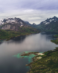 Naklejka na ściany i meble Aerial view mountain landscapes on the Norwegian Sea