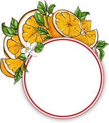 White round background with orange.