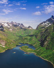 Fototapeta na wymiar Aerial view mountain landscapes on the Norwegian Sea
