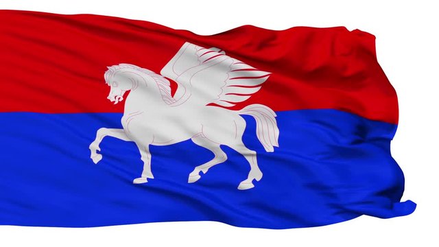 Telavi flag, city of Georgia, realistic animation isolated on white seamless loop - 10 seconds long (alpha channel is included)
